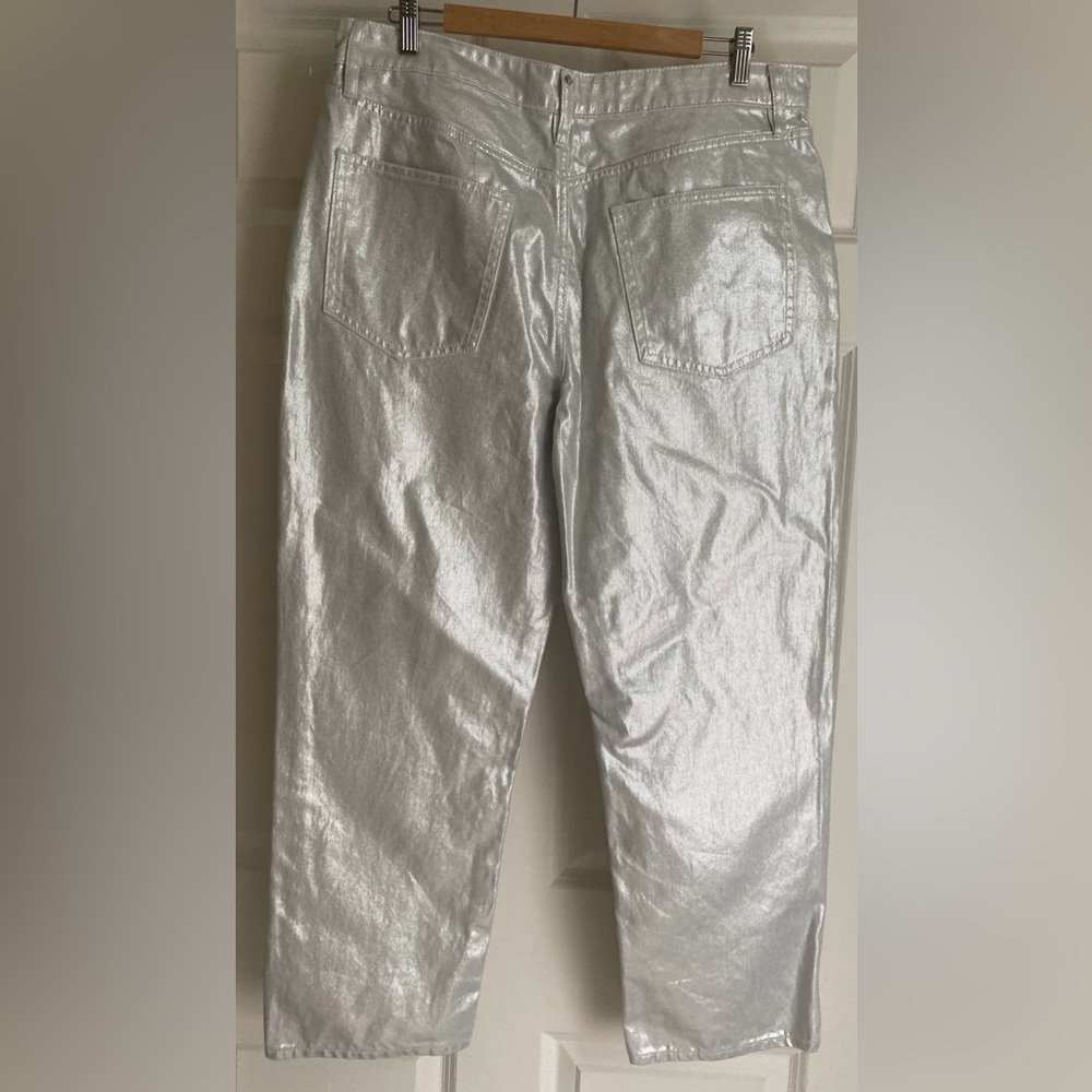 Rebecca Minkoff Women's Metallic Silver Jeans Size 14 NWT 100% Cotton Trendy Y2K - Picture 5 of 16